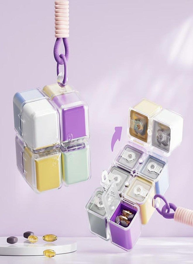 DRAWBRIDGE Magic Cube Magnetic Pill Organizer, 8-Compartment Travel Case with Strap, Magnetic Travel Pill Case with Strap, Creative Moisture-Proof Drawstring Sealed Box (1 pcs) - Image 5